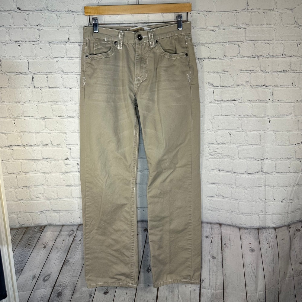 BKE Casuals Tyler Straight Leg Khaki Pants Mens 28x32 Tan Contrast Stitch Cotton